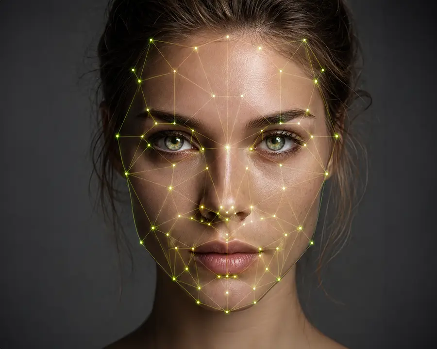 Weibliches Gesicht mit Facemap Linien